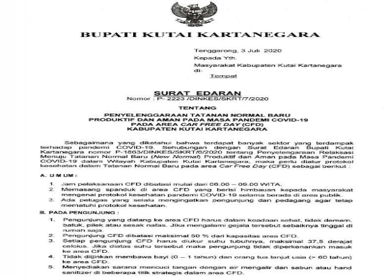 Pemkab Kukar Buka Kembali Kegiatan CFD