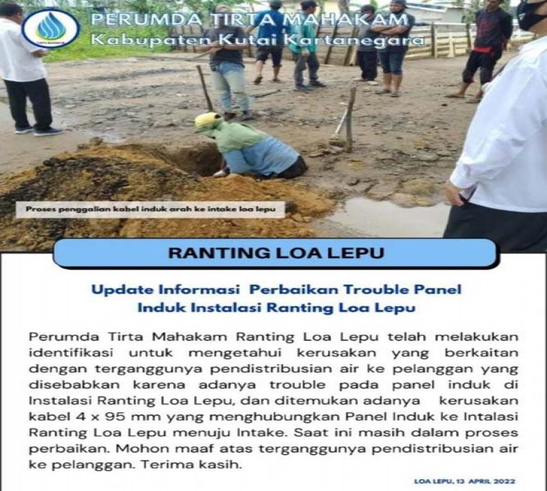 Distribusi Air Bersih di Loa Lepu Macet Akibat Korsleting Kabel Intake