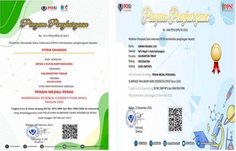 Dua Guru MTsN 1 Kukar Raih Prestasi Nasional