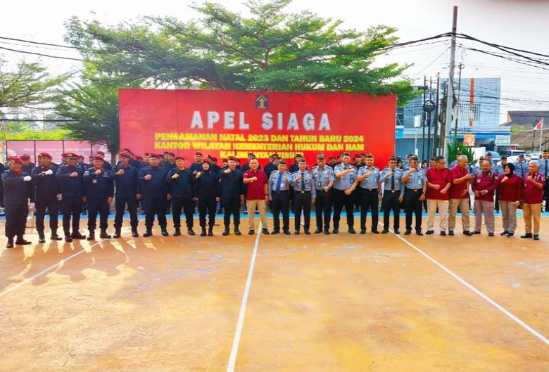 Kalapas Kelas II A Tenggarong Ikuti Apel Siaga Pengamanan Nataru di Kemenkum HAM Kaltim