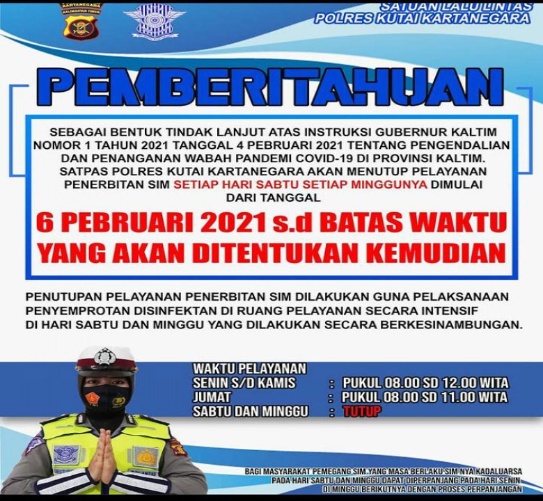 Pelayanan SIM Polres Kukar Tutup Setiap Hari Sabtu