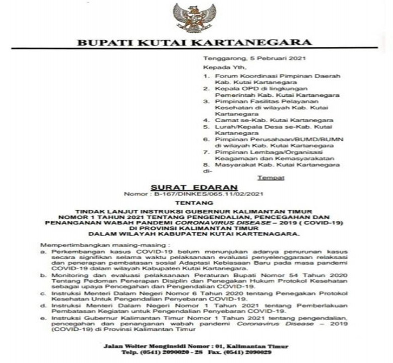 Tindak Lanjuti Instruksi Gubernur, Bupati Kukar Keluarkan Surat Edaran Soal Penanganan Covid-19