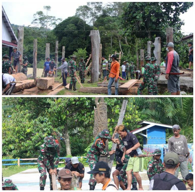 Satgas Pamtas Yonif 614/Raja Pandhita Karya Bakti Bantu Warga Batu Majang Bangun Rumah Singgah