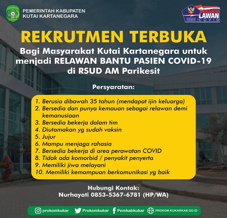 Pemkab Kukar Buka Rekrutmen Relawan untuk Bantu Pasien Covid