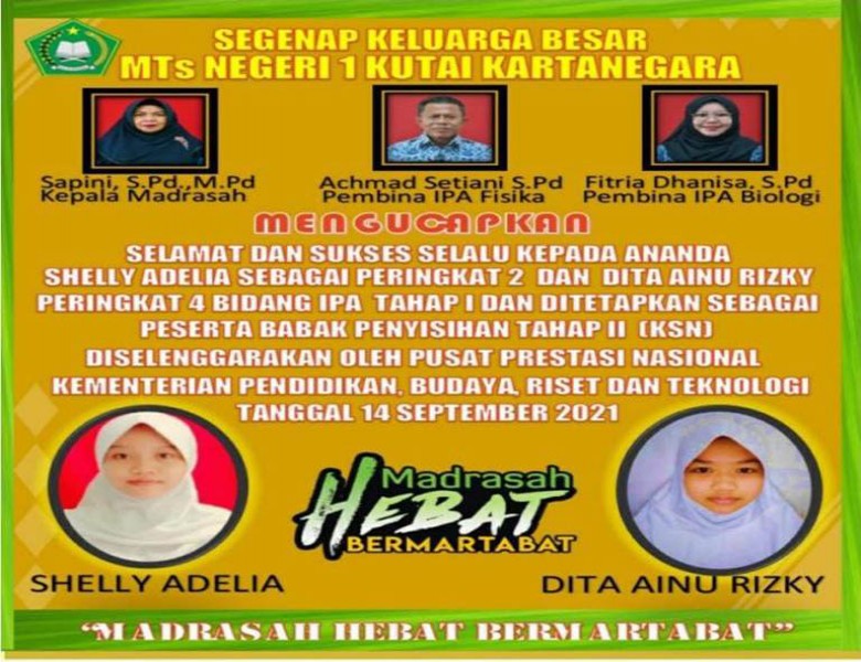 KSN 2021, Dua Siswi MTs Negeri 1 Kukar Melaju Tahap Kedua