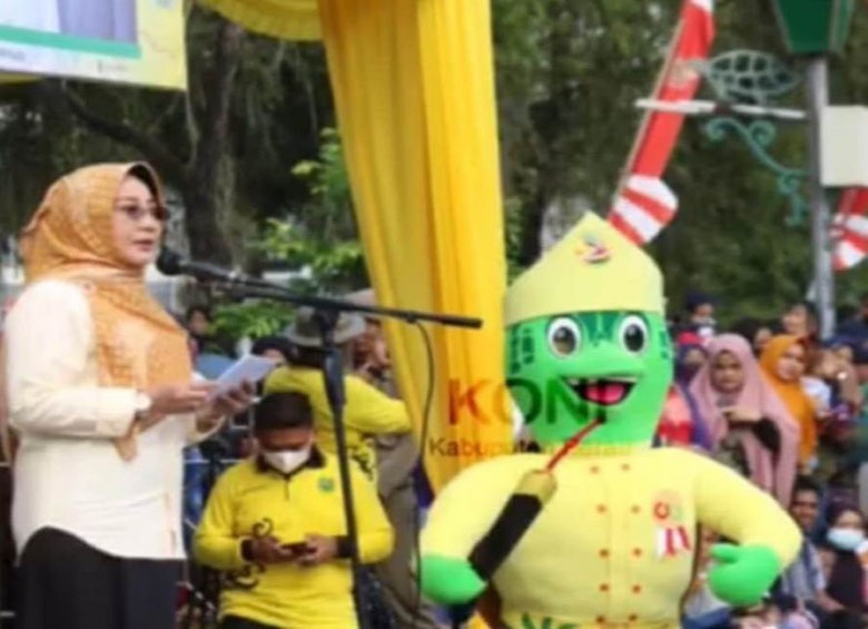 Bupati Lepas Pawai Budaya dan Pembangunan Sekaligus Launching Maskot dan Jinggel Porprov 2022