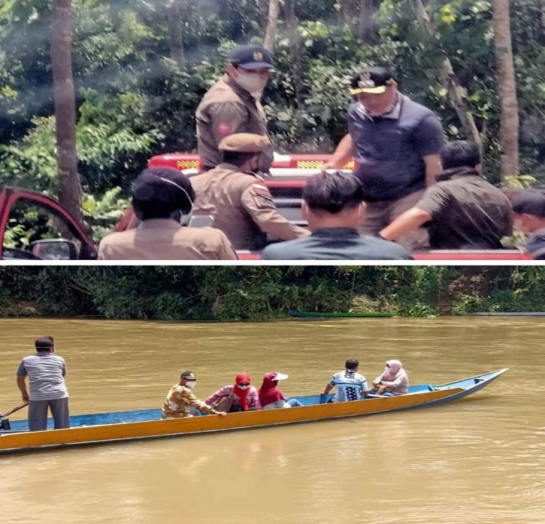 Lewati Jalan Rusak Hingga Naik Ketinting, Bupati dan Wabup Berau Kunjungi Warga Korban Banjir Segah Kampung Longlaai