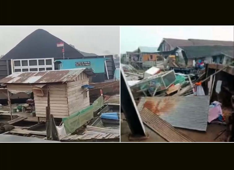 Kapal Ponton Batu Bara Tabrak Rumah Warga di Jalan Gerbang Dayaku, 5 Rumah dan 20 Petak Keramba Terdampak