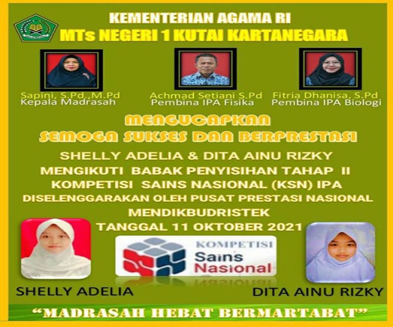 Dua Siswi MTs Negeri 1 Kukar  Ikuti KSN Tahap 2