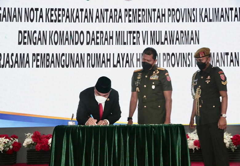 Pemprov dan Kodam VI Mulawarman Tandatangani MoU Bangun Rumah Layak Huni