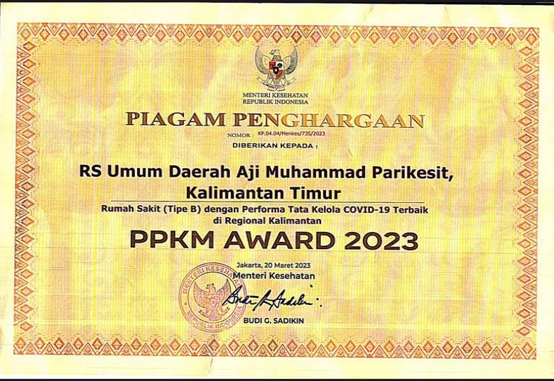 RSUD A.M. Parikesit Raih PPKM Award Sebagai Rumah Sakit dengan Performa Tata Kelola COVID-19 Terbaik