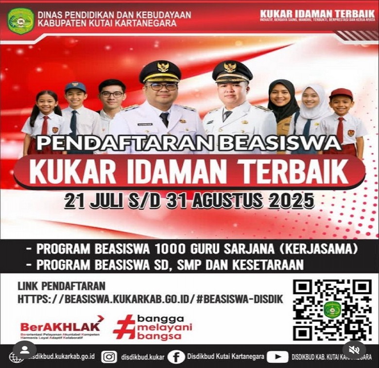 Beasiswa Pendidikan Kukar Dibuka untuk Siswa dan Mahasiswa hingga Akhir Agustus 2025