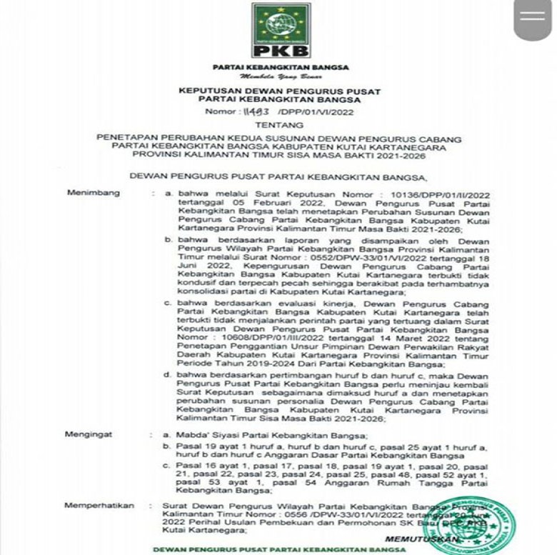 Untoro Ditetapkan jadi Ketua DPC PKB Kukar