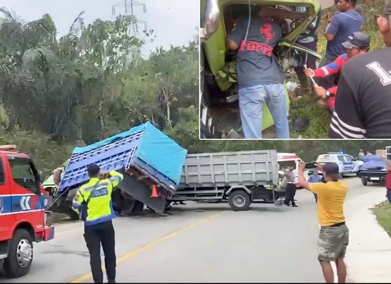 Dua Truk Bertabrakan di Poros Tenggarong-Kota Bangun, Kedua Sopir Terjepit di Kabin Ringsek